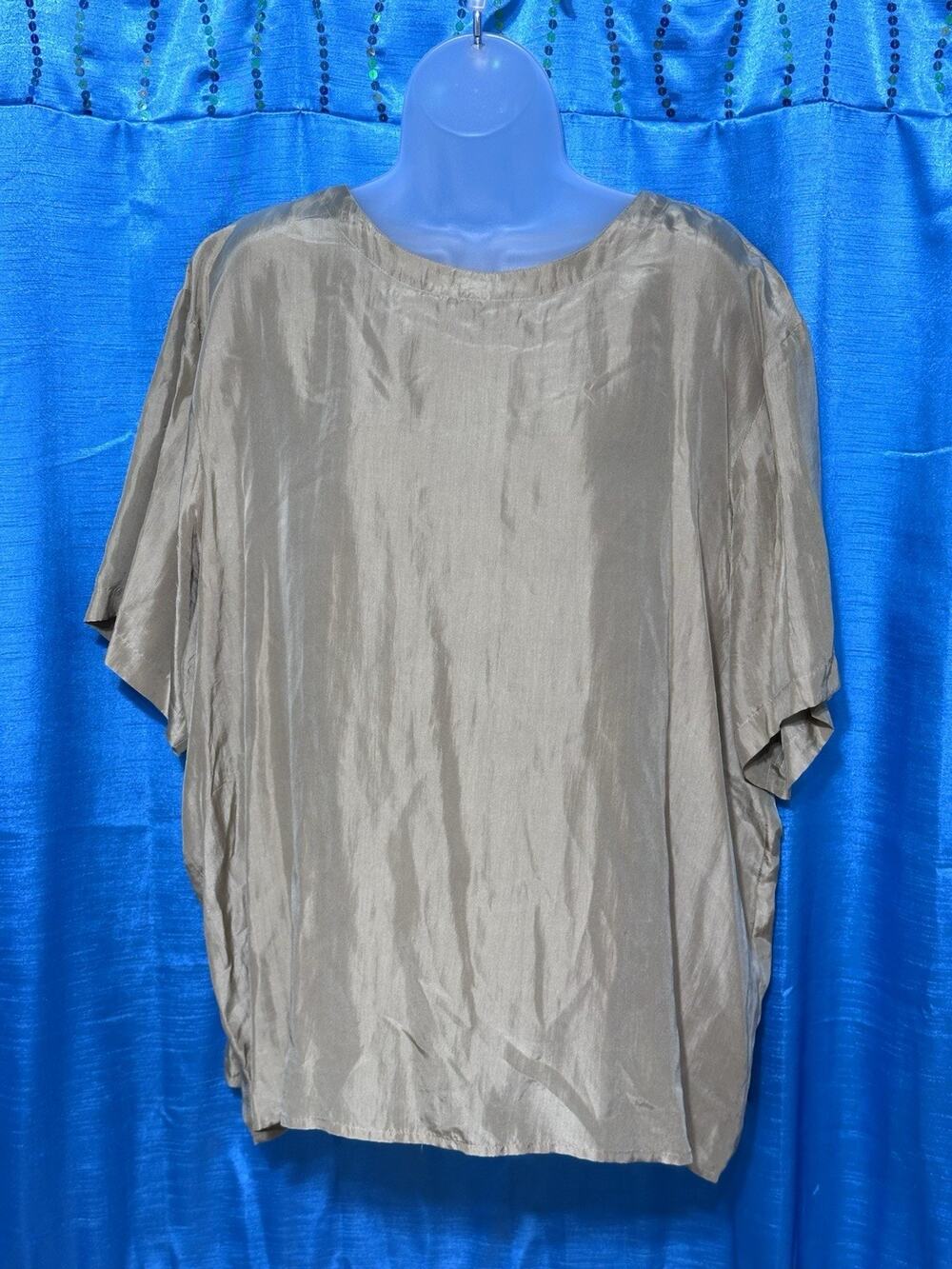 Vtg Bedford Fair Gold Silk Boxy Short Sleve Top SZ 2XL